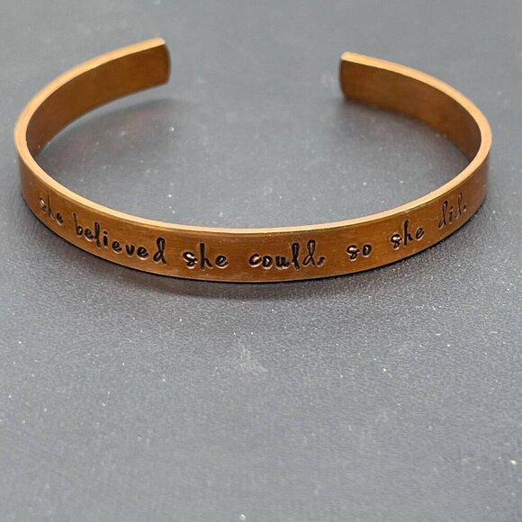 Engraved She Believed She Could So She Did Cuff Bangle Bracelet Brass Tone - Picture 3 of 3
